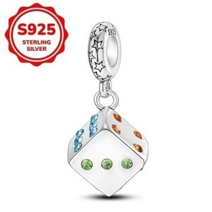 Women’s 925 Sterling Silver Dice Charm with Multicolor Stones - NWT